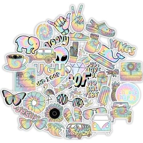 50PCS New Gradient Color Holographic Stickers Pack To DIY Stationery Guitar Phone Notebooks For Girl Pretty Gift Decal Sticker