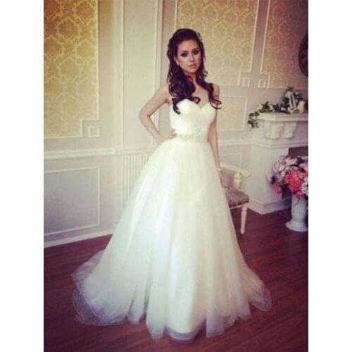 New Sexy A Line Bead Sashes Tulle Wedding Dresses Sleeveless Bridal Gown For Wedding&Events Vestidos De Noiva