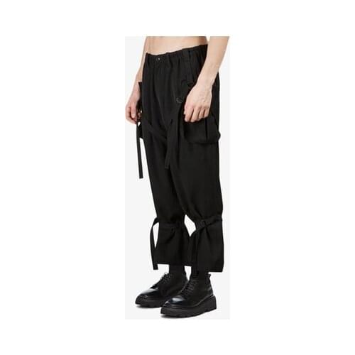 New Dark Autumn and winter black tie with nine-point trousers mens loose Japanese retro straight tube adjustable drawstring e