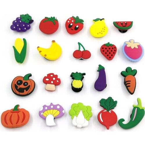 20pcs/lot Vegetables Fruits PVC Jibitis Shoe Charms for holes on Shoes Bands Shoe Buckles Ornaments Bebes Accesorios Decor Gifts