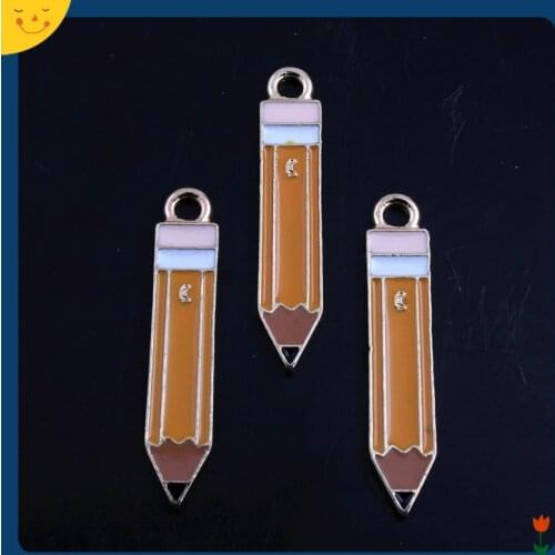 OYKZA Alloy Enamel Pencil Charms Pendants for Bracelet Keychain Necklace Jewelry Making 7x32MM 30pcs a lot