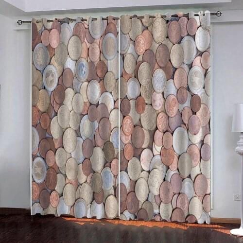Luxury Blackout 3D curtains Window Curtains For Living Room Bedroom dolllar coin curtains