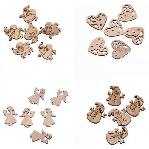 Christmas Series Natural Wood Chips Ornaments Carve Hanging Decor Scrapbooking Embellishments DIY Crafts Home Decoration