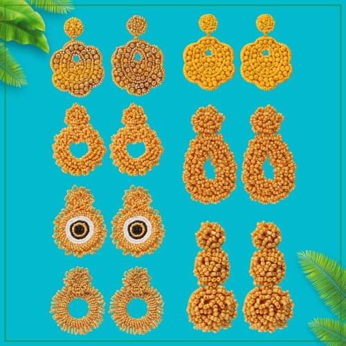 ROYALBEIER Bohemian Tassel Earring Yellow Resin Beaded Drop Earrings Fit Women Wedding Bridal Gift Ethnic Jewelry Party Bijoux