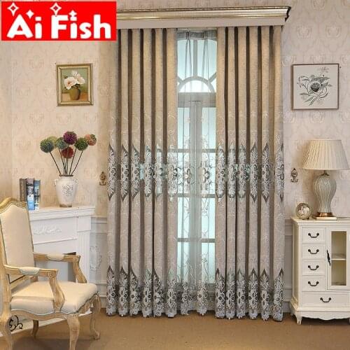 Luxury Embroidered Chenille Fabric Insulated Gray Curtains for Living Room Bedroom Window Customized Floral Cloth Tulle WP078-4
