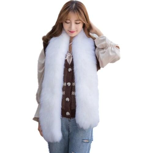 Real Fox Fur Scarf For Women Winter Warm Neckerchief Fluffy Soft Silver Fox Black White Light Grey
