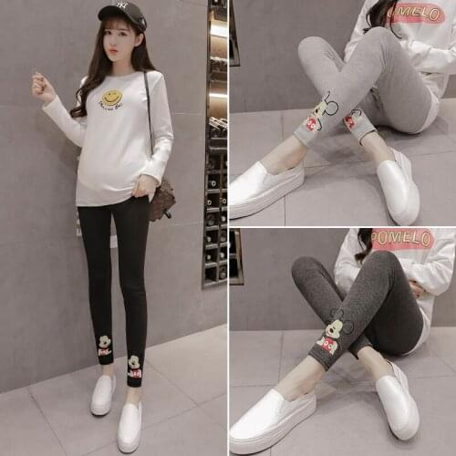 8805# Maternity Pants Spring Autumn Support Abdomen Elastic Waist Floral Slimming Maternity Leggings Trousers