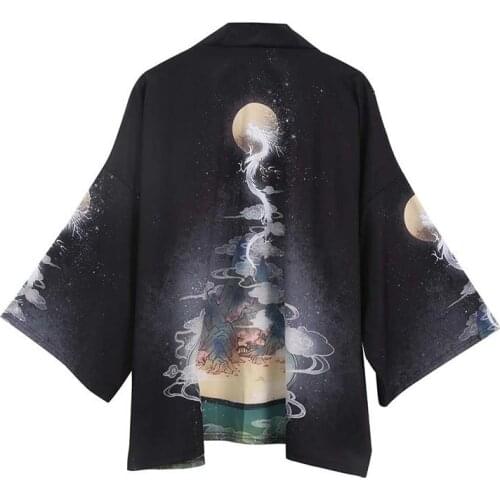 Traditional Japanese Kimonos Ukiyoshi Painted Dresses Robe Japonaise Seven Sleeve Men Women Loose Coat Yukata Kimono Costume