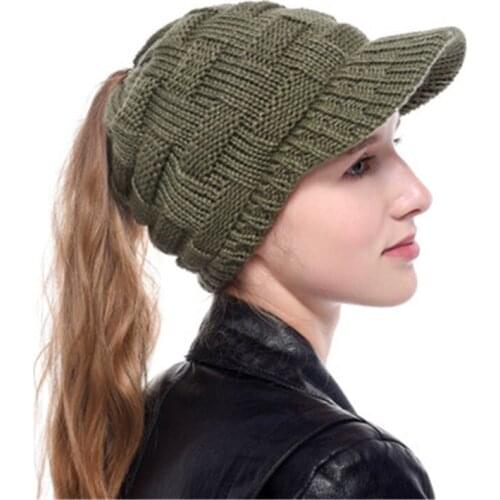 2019 Ear Warm Casual Loose Ponytail Wool Knitted Women Fall Winter Baseball Cap Hat Elastic Fashion Accessories Outdoor-XMC-W6