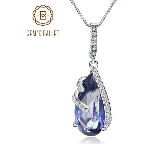 Gems Ballet 17.8Ct Natural Iolite Blue Mystic Quartz 925 Sterling Silver Vintage Necklaces & Pendants For Women Fine Jewelry