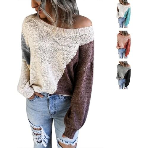 Women O Neck Loose Knitted Sweaters Femme Casual Long Sleeve Top 2021 Autumn Winter Patchwork Pullover Sweater