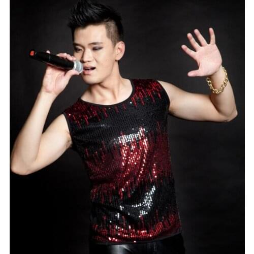 Male sequins vest men Summer style personality slim clothes punk rock costumes singer dance stage fashion street european 2020