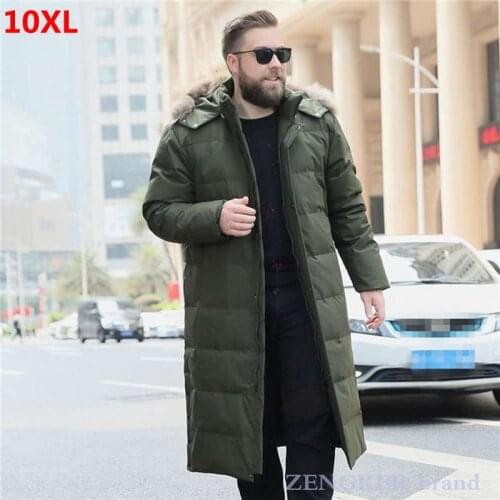 Winter mens plus size long male 10XL plus size man duck down jacket 9XL winter jacket men brand down jacket fur hood