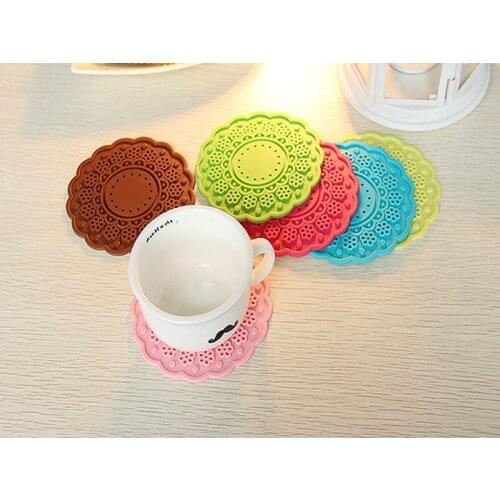 2000pcs/lot 10cm Lace flower Silicone Coasters Round Cup Mat Lace Cup Coaster Elegant Stain Resistant 6 colors
