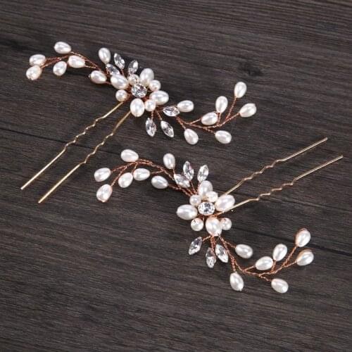 3 PCS Handmade Crystal Hair Vine Rose Gold Floral Rhinestone Bridal Hairpin Pearl Wedding Hair Pin Clip For Bridesmaid Women