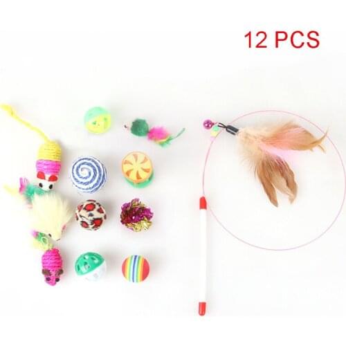 5 Sets (12 Pcs/set) Cat Kitten Toys Assortments Feather Teaser Mice Colorful Balls and Bells for Cat Puppy Supplies Wholesale X2
