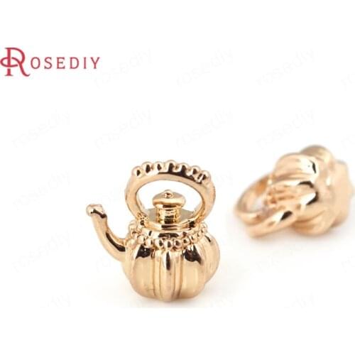 6PCS 10x11.5MM 24K Champagne Gold Color Plated Brass Teapot Charms Pendants High Quality Diy Jewelry Accessories