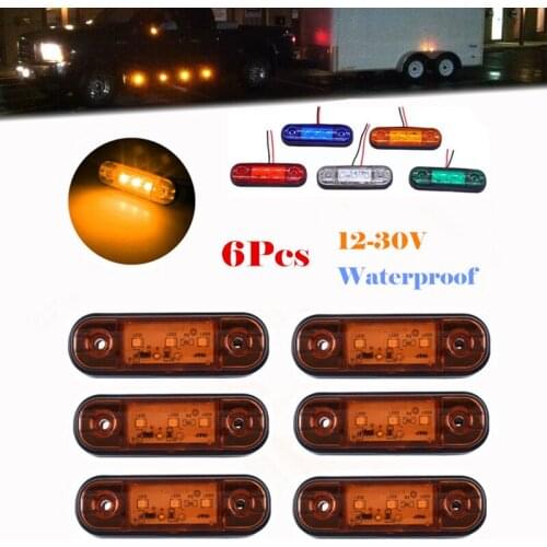 6x 12-30V 3LED Waterproof Side Marker Lights Clearance Warning Tail Indicator Turn Signal Lamp Car Truck Trailer Tractor Van Bus