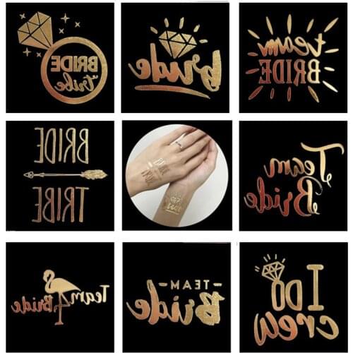 9 Pcs/set Bride Team Bride Tattoo Sticker Bachelor Party Bridesmaid Wedding Party Wedding Body Tattoo Glitter Art Decals PAT17