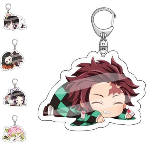 New Anime Demon Slayer Acrylic Keychain Cute Brinco Blade of Ghost Key Chain Kamado Tanjirou Cosplay Pompom Yaiba Keyring