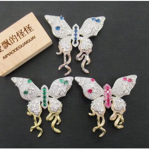 APDGG 49x49mm Mixed Color golden plated Cz micro butterfly brooch