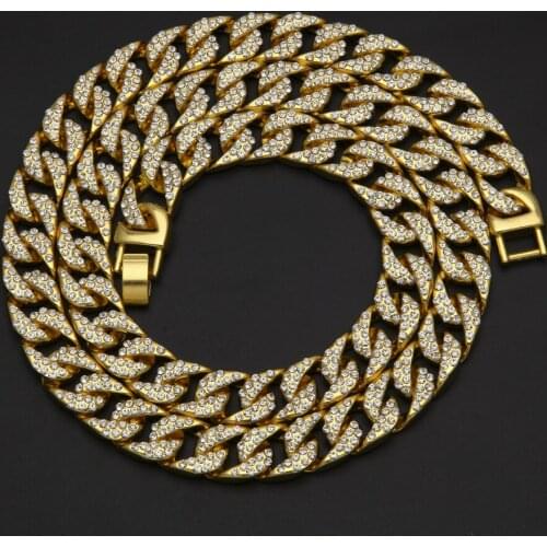 Beichong Bling Fully Iced Out Mens Gold Electroplated Miami Cuban Link Chain Necklace Simulated Gemstone Hipster Jewelry gift