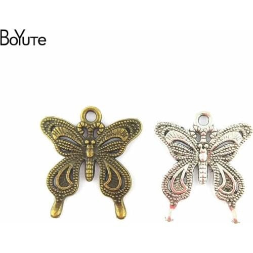 BoYuTe (60 Pieces/Lot) 25*27MM Vintage Style Antique Bronze Silver Plated Butterfly Charms Pendants for Diy Jewelry Accessories