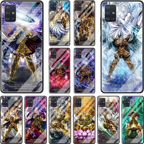Glass Case For Samsung Galaxy A51 A71 A50 A70 A31 A21S M31 A30 A32 A91 M30s A10 A12 A40 Phone Cover Funda Saint Seiya Anime Capa