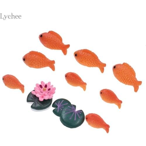 Lychee Life Decorative Red Fish Miniature Mini Micro Landscape Ornaments Resin Figurines Home Decoration