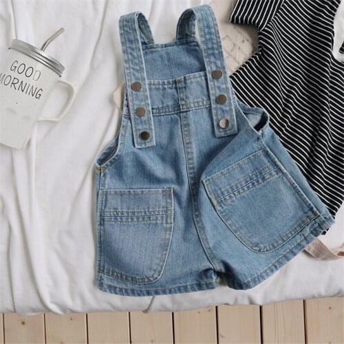 Childrens Short Overalls Summer New Kids Boys Girls Fashion Korean Solid Button Denim Jumpsuit Baby Casual Suspender Shorts