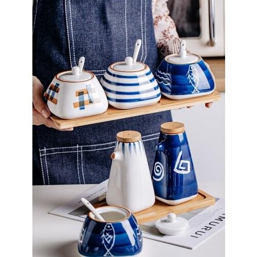 Ceramic seasoning jar set salt jar household kitchen supplies monosodium glutamate salt seasoning bottle combination