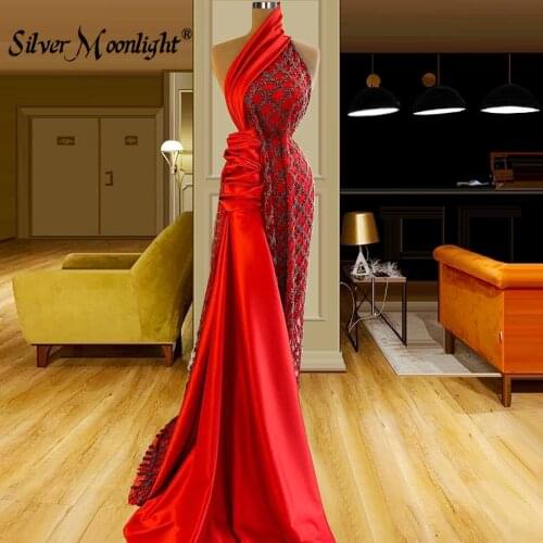 Red Long Evening Dress with Detachable Train 2021 Sexy Sleeveless Beaded Party Gowns Islamic Turkish Vestido De Novia De Soiree