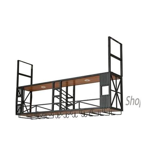 Creative wrought iron upside down goblet holder bar hanging wine rack wine cabinet bar hanger household solid wood ceiling hangi