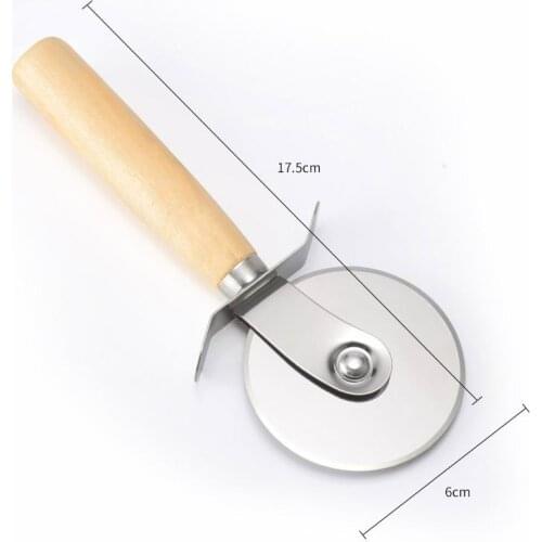 Round Pizza Cutter Stainless Steel With Wooden Handle Pizza Knife Cutter Pastry Pasta Dough Kitchen Baking Tools