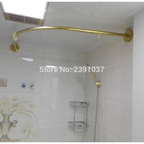 2019 Gold Stainless L Shaped Shower Curtain Poles Punch-Free Curved Shower Curtain Rod Suction Cups Bathroom Curtain Rail Track
