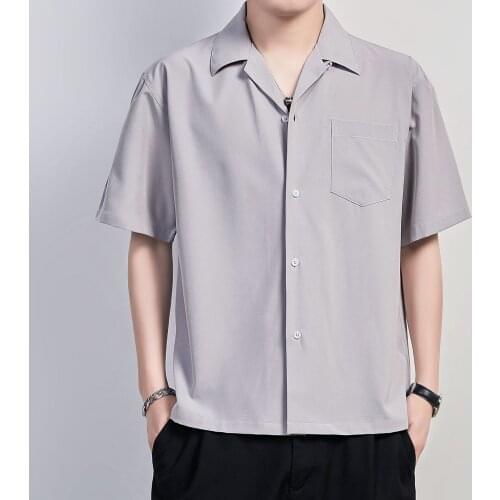 Summer Solid Color Shirt Short Sleeve Cuban Collar Casual Shirts for Men White Black Harujuku Korean Streetwear Men Clothing