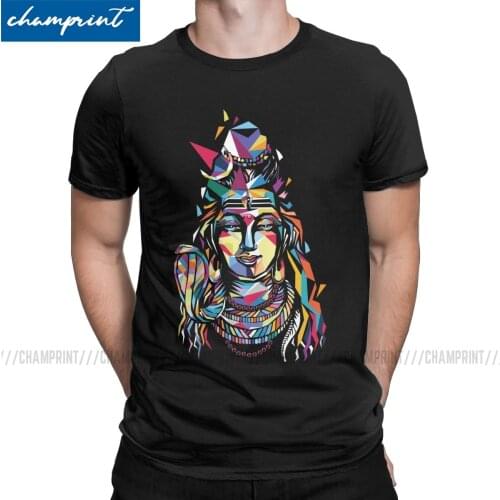 Mens T-Shirt Shiva The God Cool Cotton Tees Short Sleeve Hindu Ganesha India Lingam T Shirt Round Neck Clothing Printed