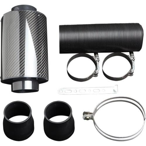 76mm 3" Vehicle Carbon Fiber Induction Air Intake Filter Set Ram Filter Box Cold Air Intake Accessories with Intake Hose