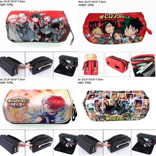 Nylon Pencil Case Anime My Hero Academia Student Cosmetic Bag Casual Penbag Zip Portable Makeupbag Women Travel Stationery Bags