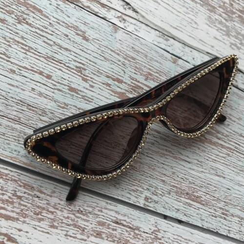Omen Diamond Sunglasses Leopard Grain Female Cat Eye Eyewear UV400 Handmade Golden Crystal Eyeglass Sun Glasses