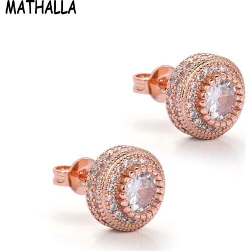 MATHALLA Bling Ice Cube Zircon Stud Earrings Gold Silver Fashion Hip Hop Mens Womens Stud Earrings Fashion Jewelry