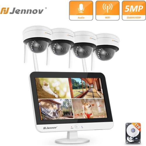 Jennov Surveillance Camera System Outdoor Kit Video NVR 8ch 3mp Wifi Camera Monitoring Security Waterproof With 12-Inch Display