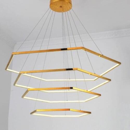 Modern duplex floor living room villa pendant light minimalist multilevel hexagonal pendant lamp