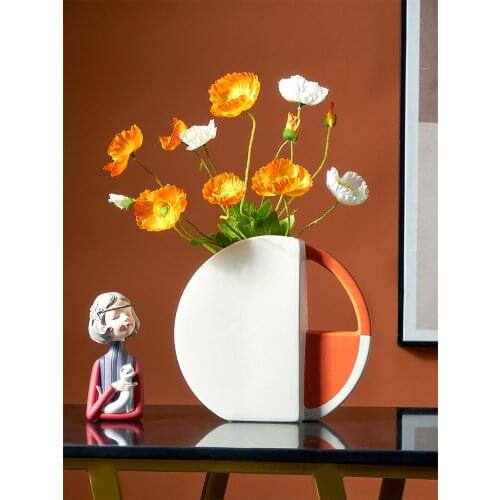 Modern Luxury Ceramic Flower with Handle Creative Artwork Small Ornaments Living Room Flower Arrangement Simulation Flower Pot