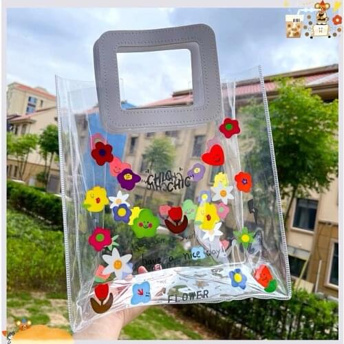 Fashion Transparent Handbag Summer PVC Tote for Women Portable Waterproof Beach Bag Shower Organier Wash Pouch