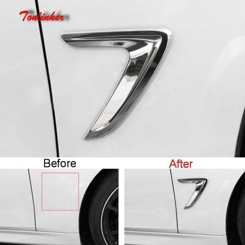 Tonlinker Cover stickers for Bmw 3 Series 2013-17 Car styling 2 PCS ABS Chrome Simulation shark vent Decoration Cover stickers