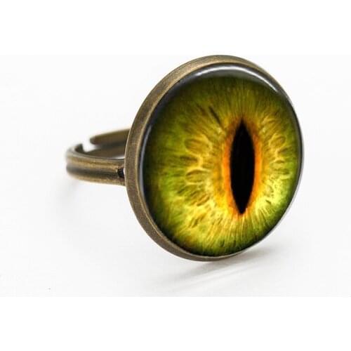 Vintage Dragon Eye Ring Cat Eyes Round Glass Cabochon Dome Open Adjustable Rings For Women Jewelry Gifts