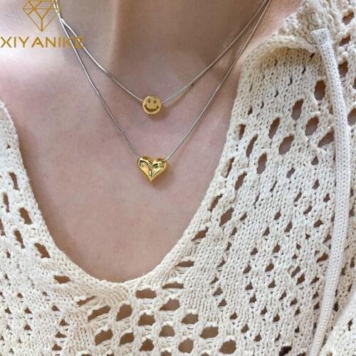 XIYANIKE 925 Sterling Silver Smiley Love Heart Gold Pendant Necklace Female Sweet Romantic Jewelry Accessories Gift Customized