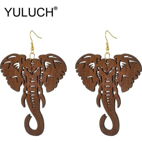 YULUCH 2019 Ethnic Big Long Earrings Fashion Jewelry African Indian Women Hollow Wood Animal Elephant Big Dangle Earrings Femme