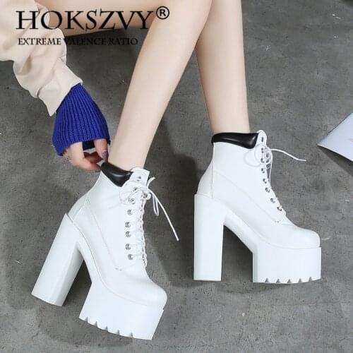 HOKSVZY 14 Cm Thick Heel Night Club Ankle Knight Boots Shoes 2021 Winter Boots Women Platform Boots Chunky Ankle Boots ZYW